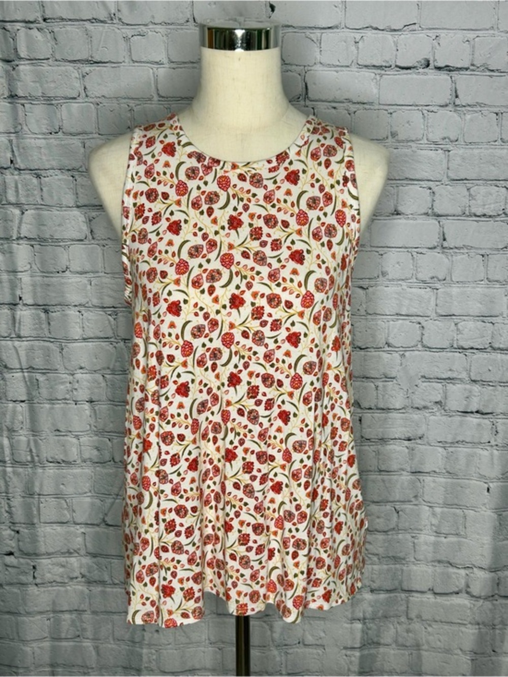 Floral Sleeveless Swing Tank Top Boho Cottagecore Cream Red